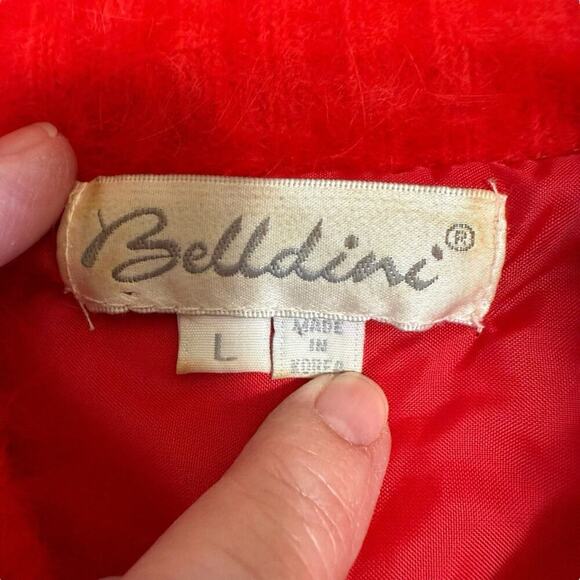 Vtg Belldini Cardigan Angora Shawl Neck Sweater Red Fuzzy Soft Classic Large - Picture 6 of 11